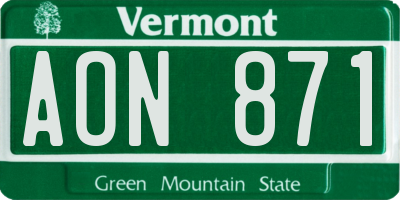 VT license plate AON871
