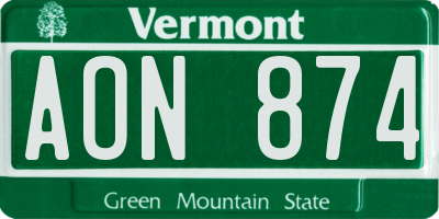 VT license plate AON874