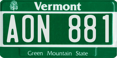 VT license plate AON881
