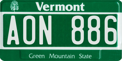 VT license plate AON886