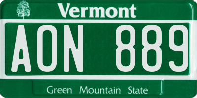 VT license plate AON889