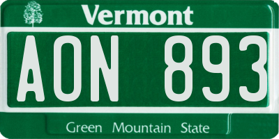 VT license plate AON893