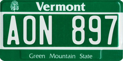 VT license plate AON897