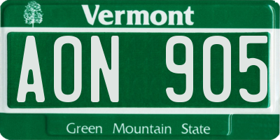 VT license plate AON905
