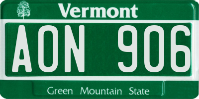 VT license plate AON906