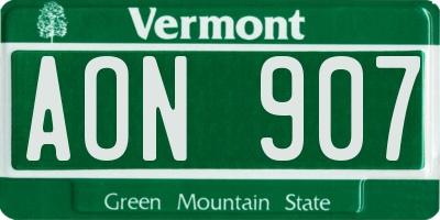VT license plate AON907