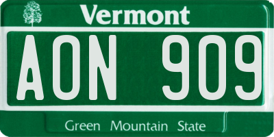 VT license plate AON909