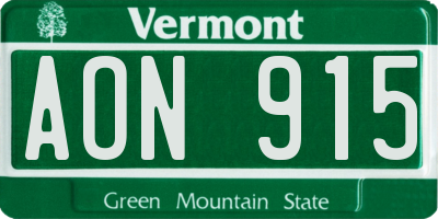 VT license plate AON915