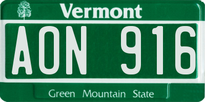 VT license plate AON916
