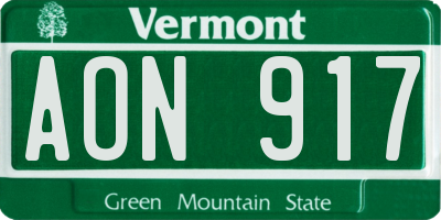 VT license plate AON917