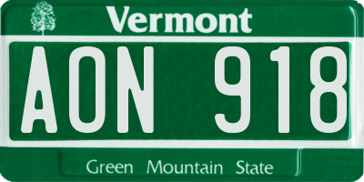 VT license plate AON918