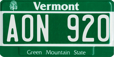 VT license plate AON920