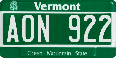 VT license plate AON922