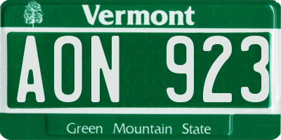 VT license plate AON923
