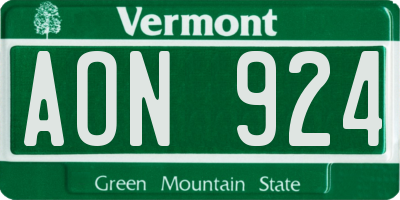 VT license plate AON924