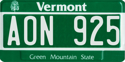 VT license plate AON925