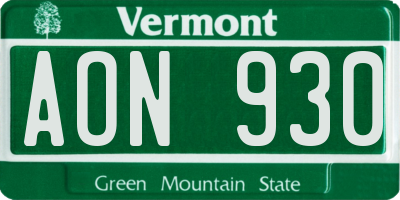 VT license plate AON930
