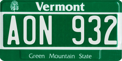 VT license plate AON932