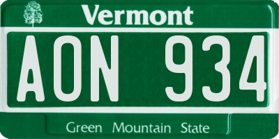 VT license plate AON934