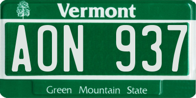 VT license plate AON937