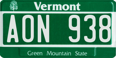 VT license plate AON938