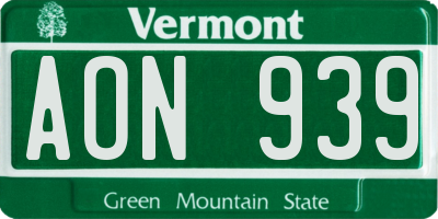 VT license plate AON939