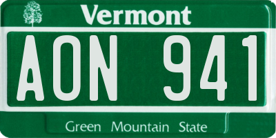 VT license plate AON941
