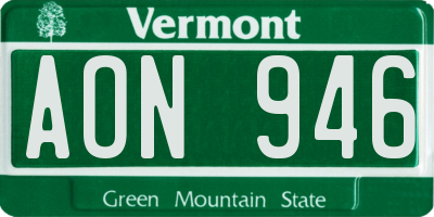 VT license plate AON946