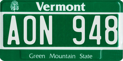 VT license plate AON948