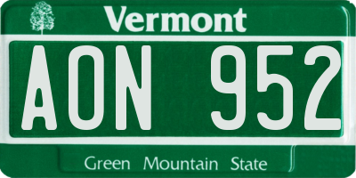 VT license plate AON952