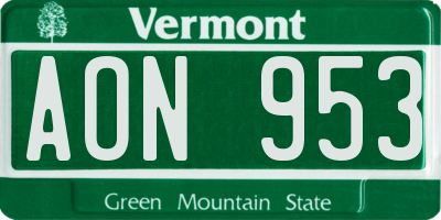 VT license plate AON953
