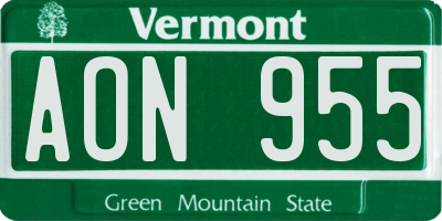 VT license plate AON955