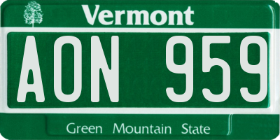 VT license plate AON959