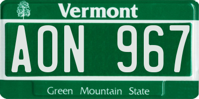 VT license plate AON967