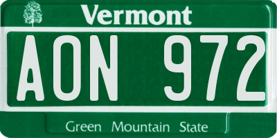 VT license plate AON972