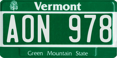 VT license plate AON978