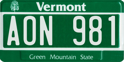 VT license plate AON981