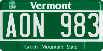 VT license plate AON983