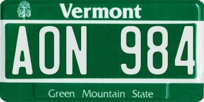 VT license plate AON984