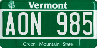 VT license plate AON985