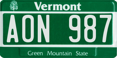 VT license plate AON987
