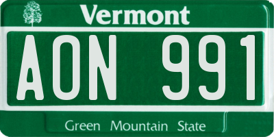 VT license plate AON991