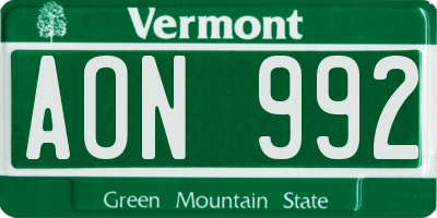 VT license plate AON992