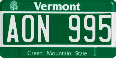 VT license plate AON995
