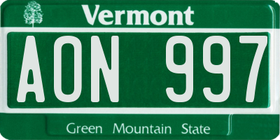 VT license plate AON997