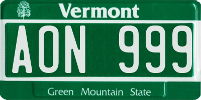 VT license plate AON999