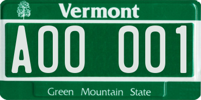 VT license plate AOO001