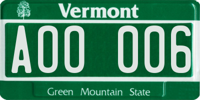 VT license plate AOO006