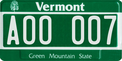 VT license plate AOO007