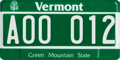 VT license plate AOO012